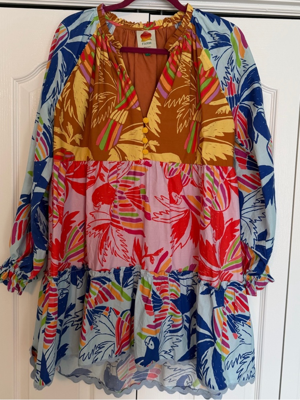 Farm Rio Patchwork Longsleeve Dress